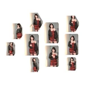 Mini black/red dress with black/gold studded jacket